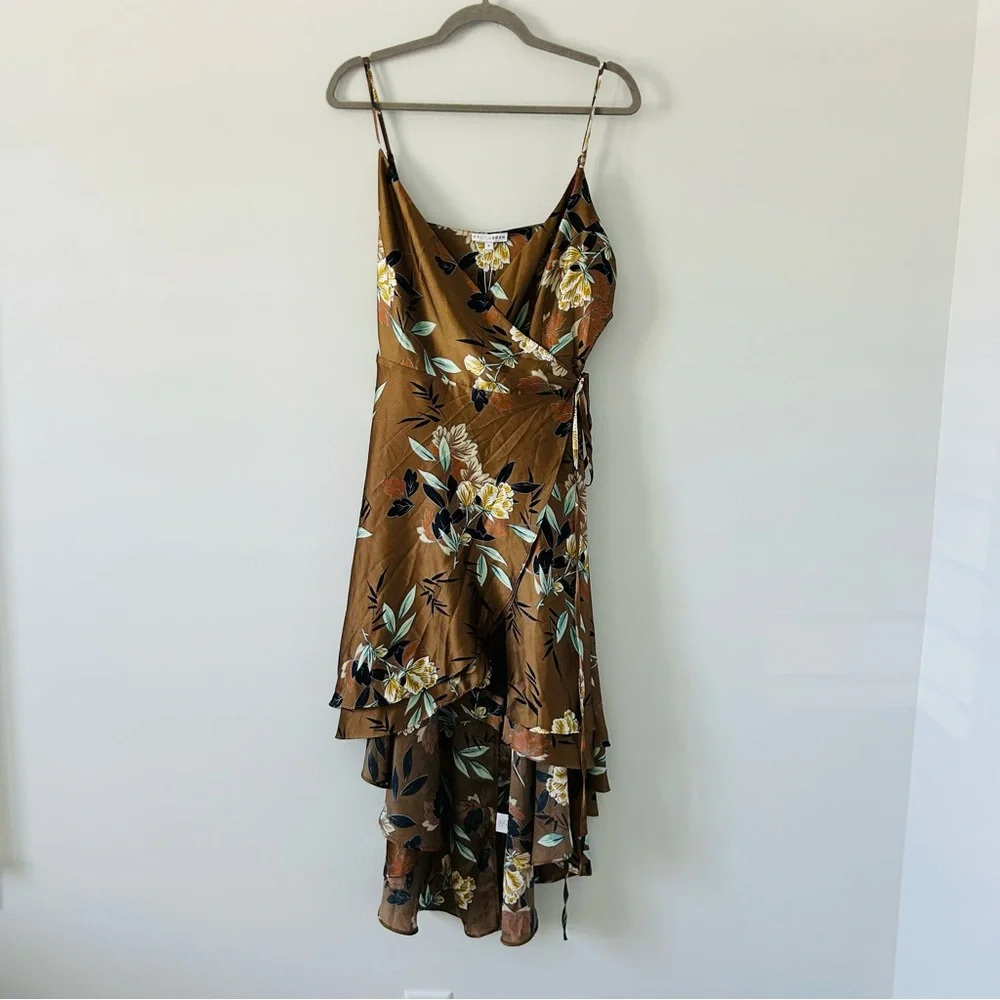 Baltic Born Brown Steffi Tulip Wrap Satin Boho Dress Mocha Floral NWT Large - Picture 2 of 10